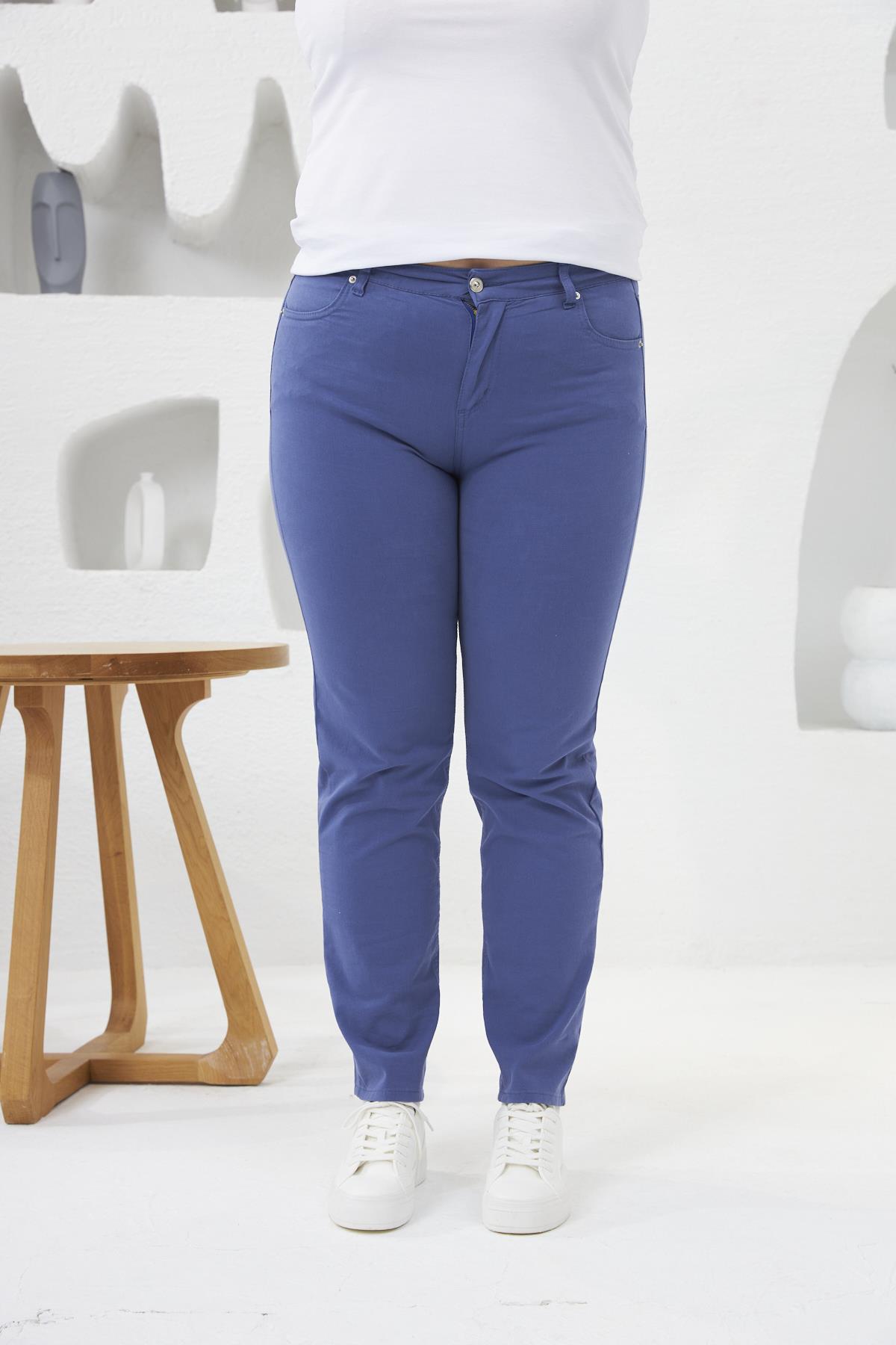 Büyük Beden Likrali Pantolon İndigo