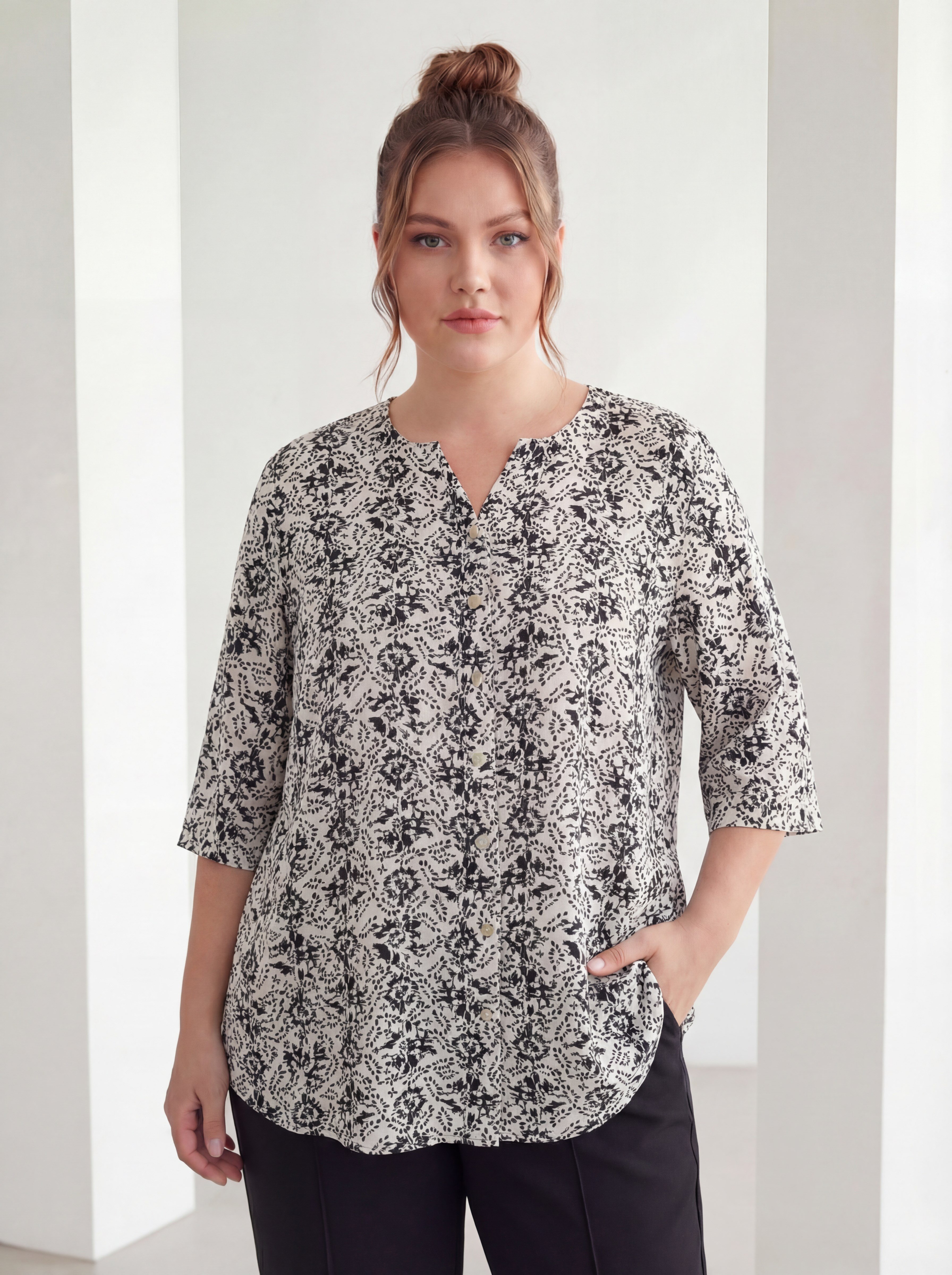 Hakim Yaka Kısa Kol Büyük Beden Gömlek Beyaz - RMG