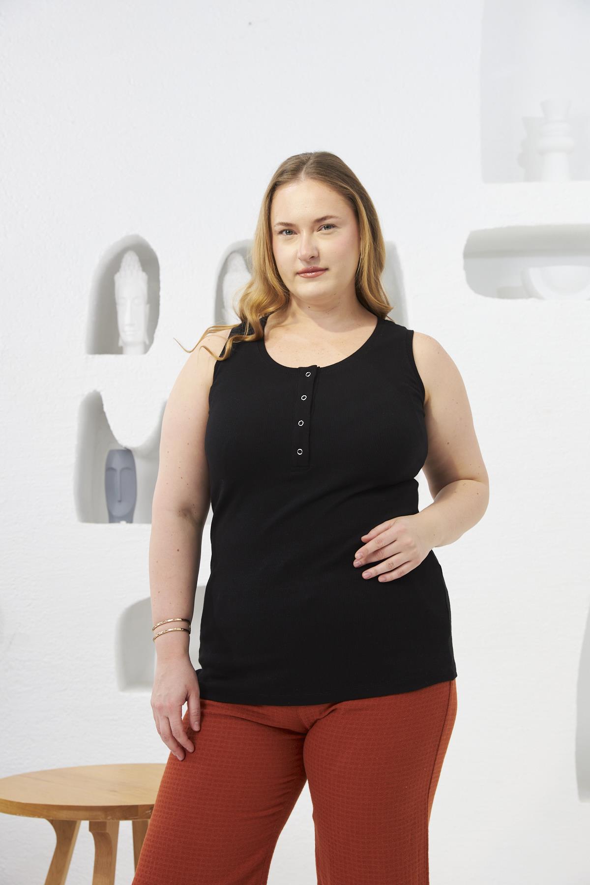 Ön Çıtçıtlı Büyük Beden Atlet Siyah