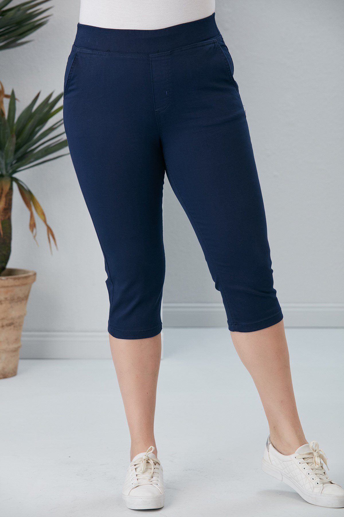 Rmg Beli Lastikli Büyük Beden Lacivert Kapri
