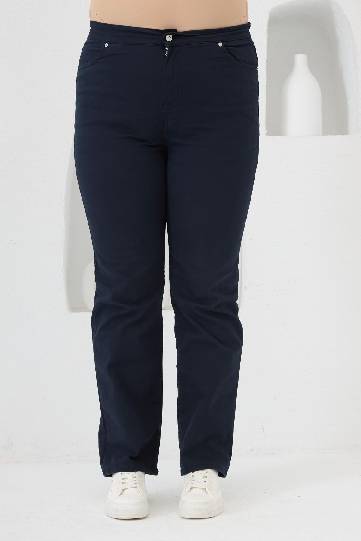 Rmg Beli Lastikli Büyük Beden Lacivert Pamuk Pantolon
