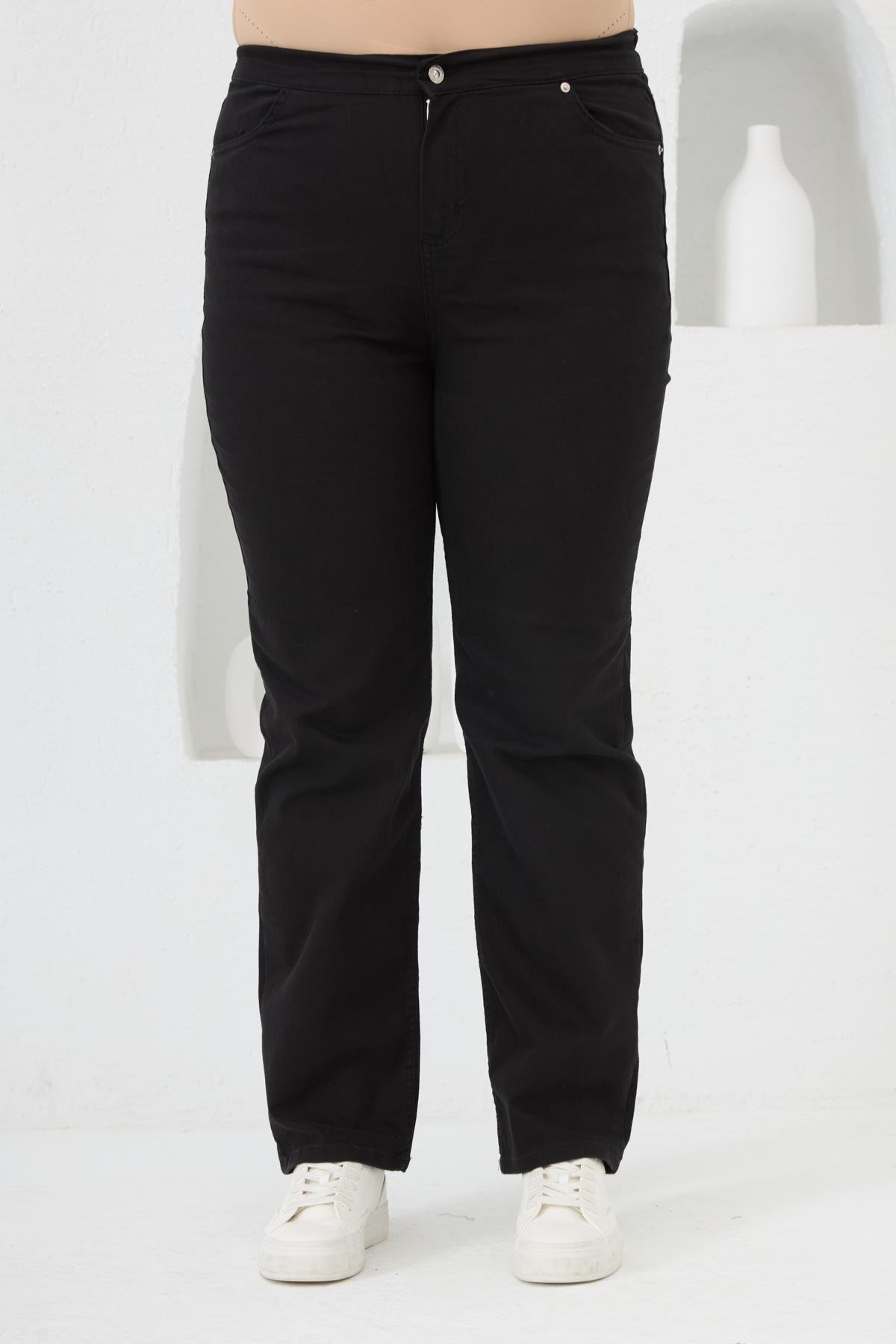Rmg Beli Lastikli Büyük Beden Siyah Pamuk Pantolon