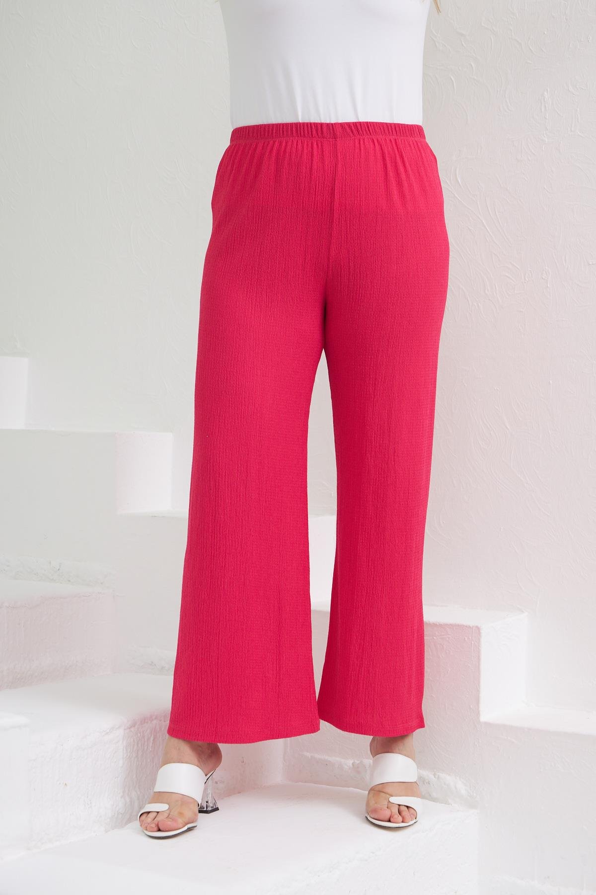 Rmg Bürümcük Kumaş Büyük Beden Fuşya Pantolon