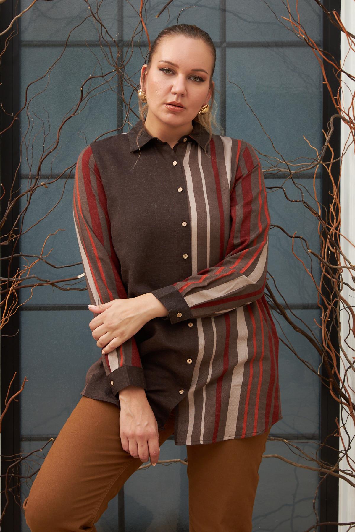 Rmg Büyük Beden Kahve Gömlek