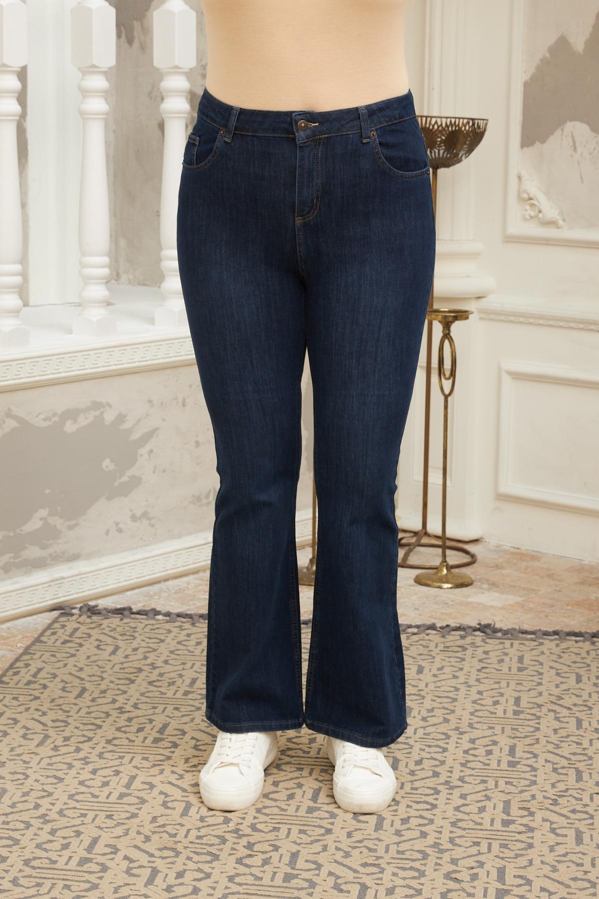 Rmg İspanyol Paça Büyük Beden Koyu Lacivert Kot Pantolon