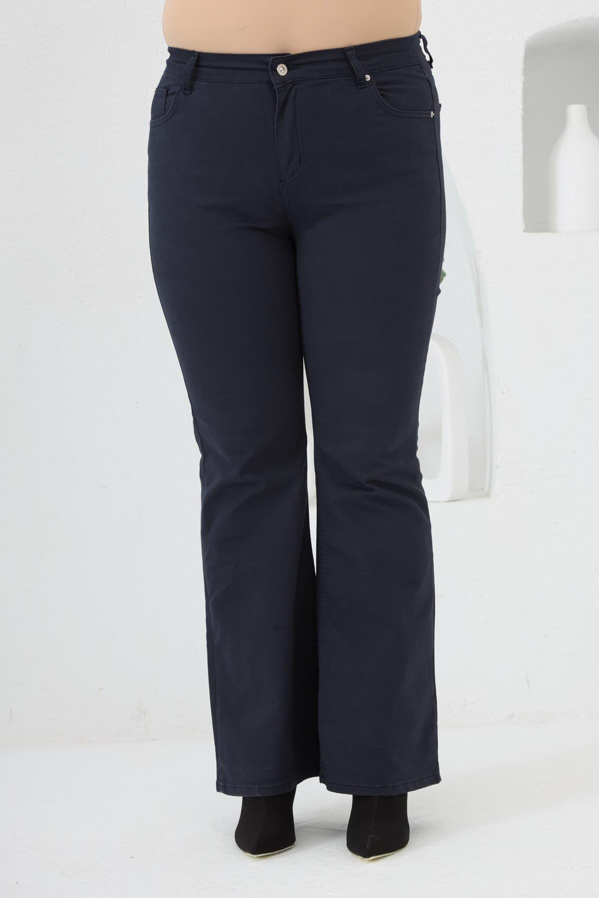 Rmg İspanyol Paça Büyük Beden Lacivert Pamuk Pantolon