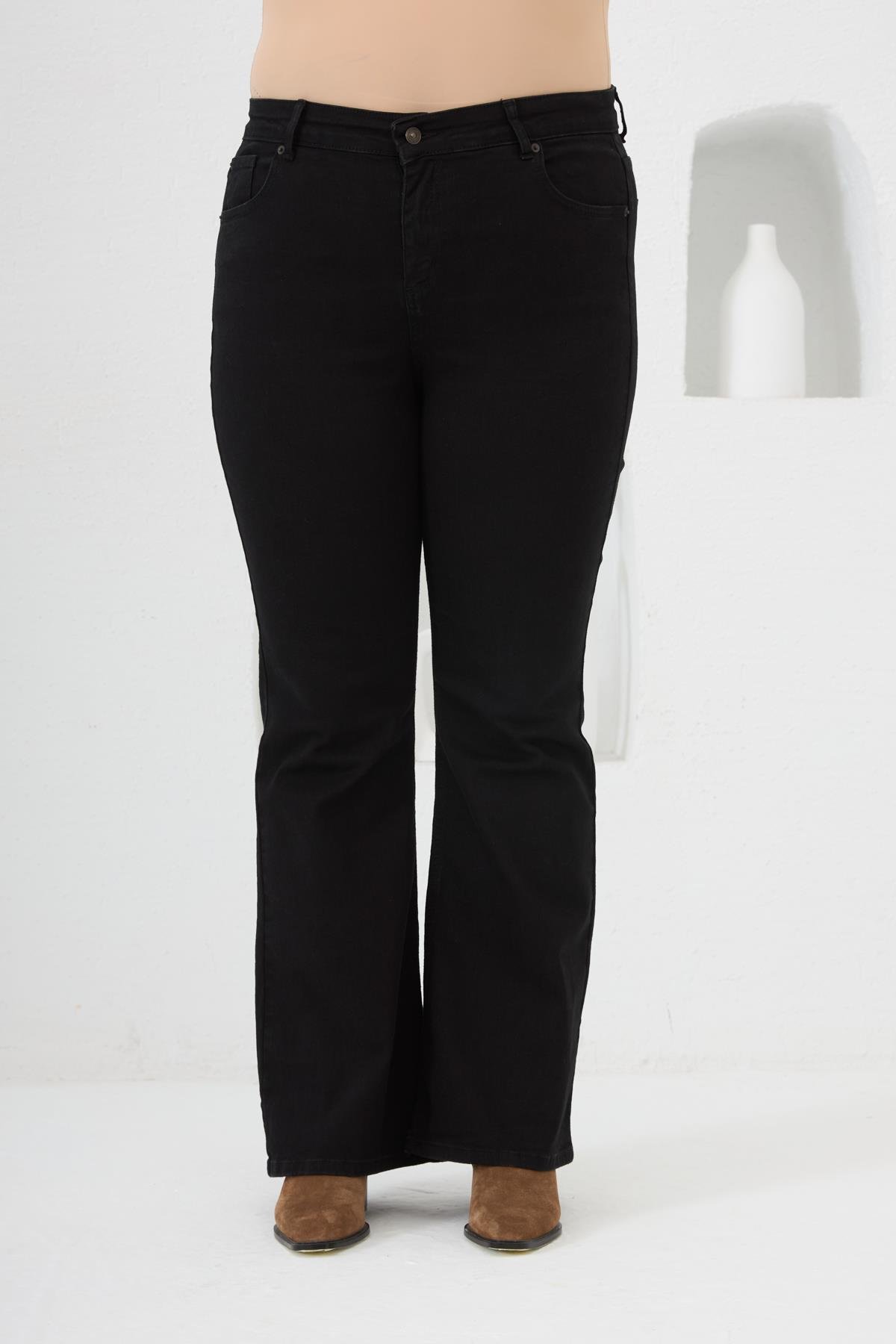 Rmg İspanyol Paça Büyük Beden Siyah Kot Pantolon