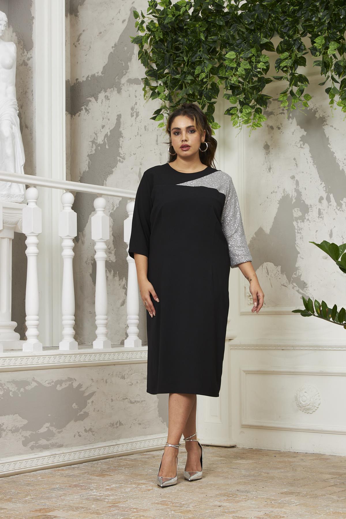 Rmg Kol Garnili Truvakar Kol Büyük Beden Siyah Elbise