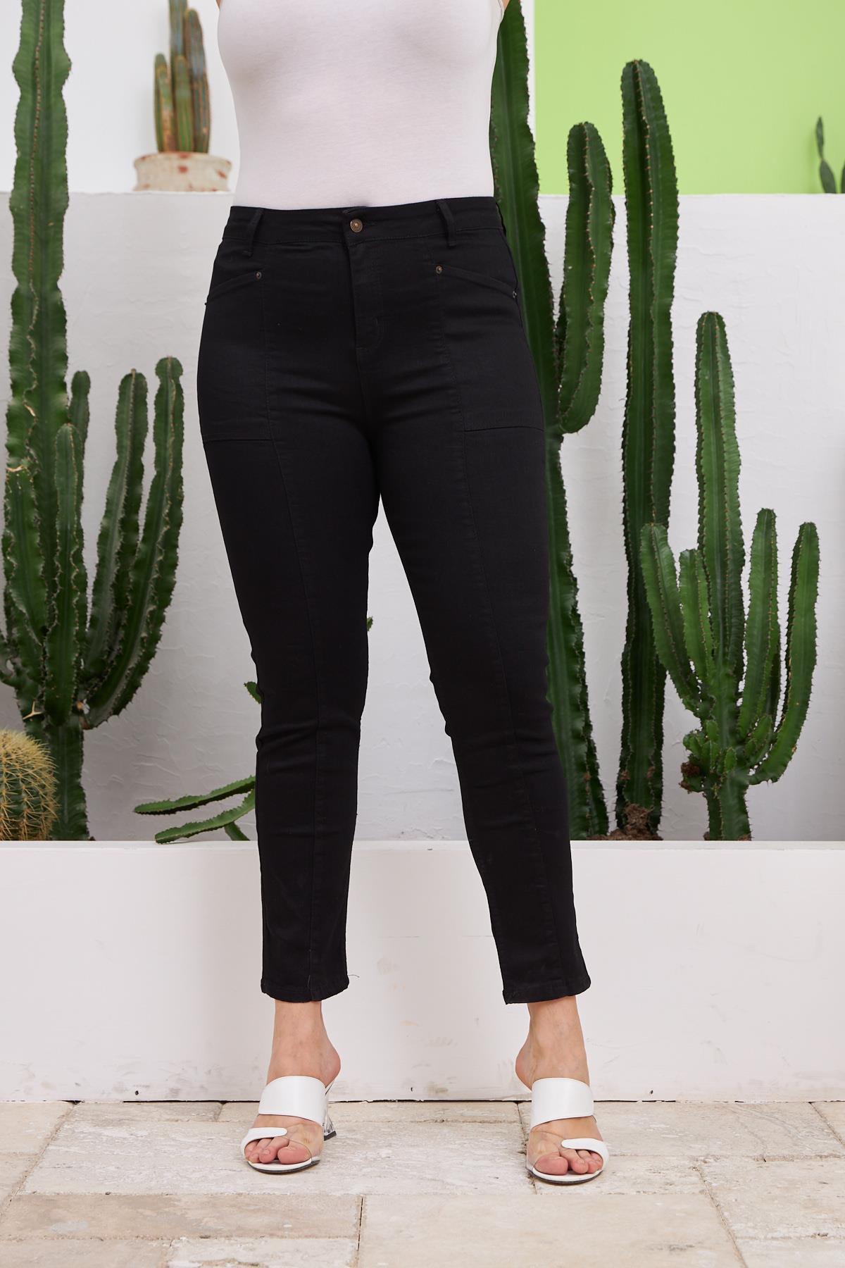 Rmg Parçalı Büyük Beden Siyah Kot Pantolon