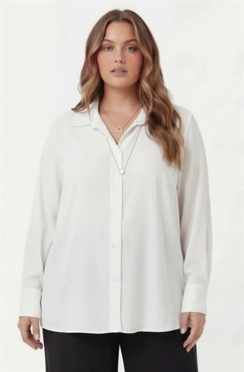 Çift Düğmeli Büyük Beden Gömlek Beyaz - RMG