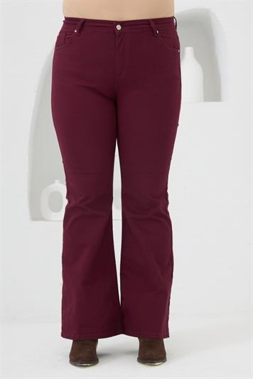 İspanyol Paça Büyük Beden Pamuk Pantolon Bordo