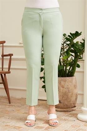 Rmg Beli Lastikli Paça Yırtmaç Detaylı Büyük Beden Yeşil Kumaş Pantolon