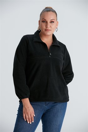 Rmg Kolları Lastikli Büyük Beden Siyah Polar Sweatshirt