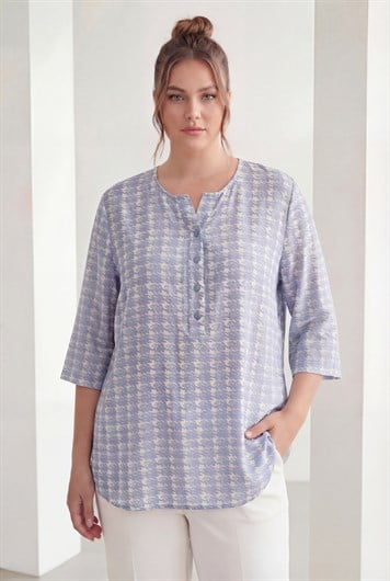 Soyut Desenli Kadın Büyük Beden Bluz Bebemavi - RMG