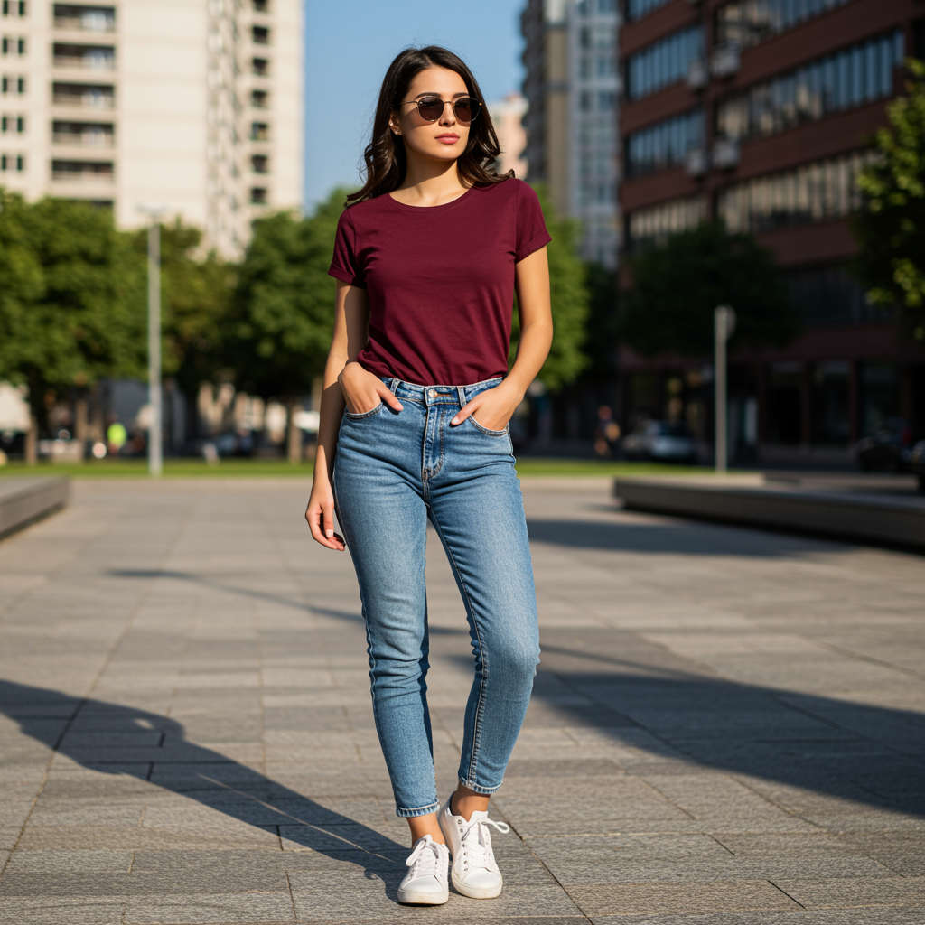 Siyah Üst İle Bordo Pantolon Kombini