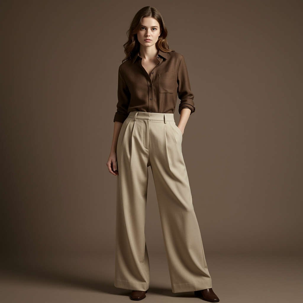 Saten Etek İle Kahverengi Gömlek Kombini