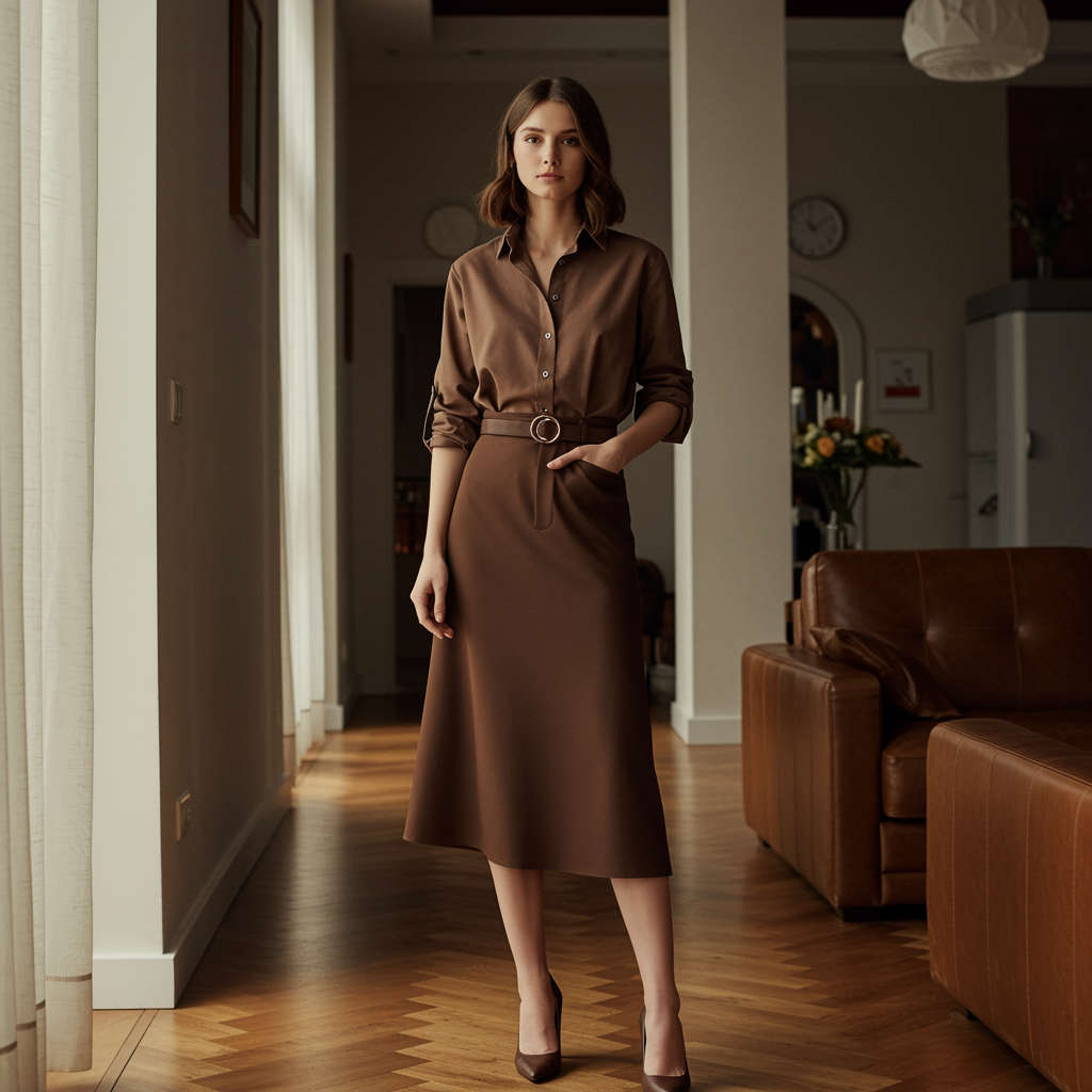 Siyah Pantolon İle Kahverengi Gömlek Kombini