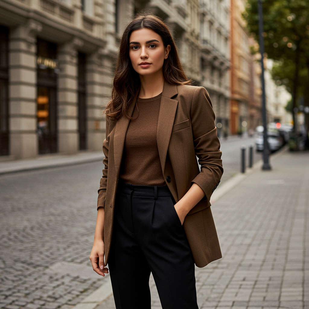 Ekru Triko Ve Açık Ton Pantolon İle Kombin