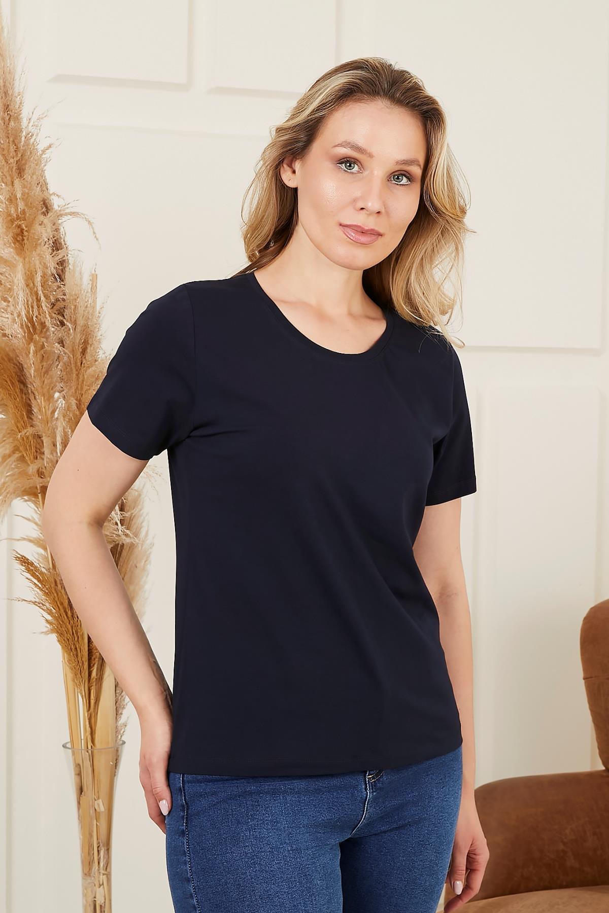 Bisiklet Yaka Büyük Beden Lacivert Tişört