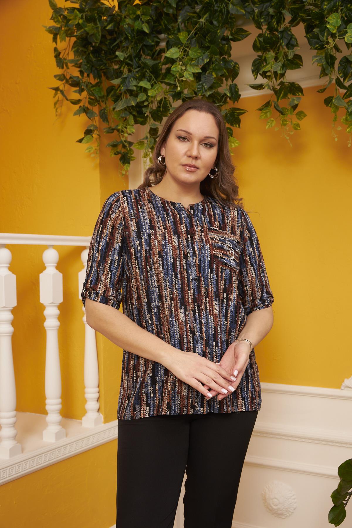 Cep Taş Detaylı Desenli Büyük Beden İndigo Gömlek