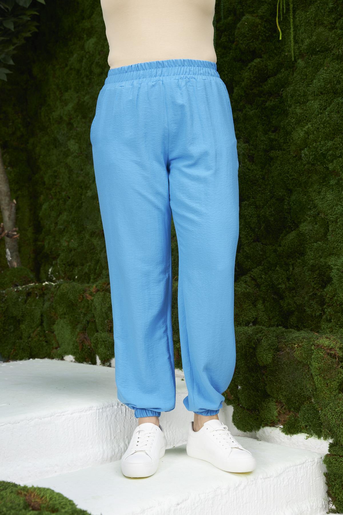 Rmg Bel ve Paça Lastikli Aerobin Büyük Beden Mavi Pantolon