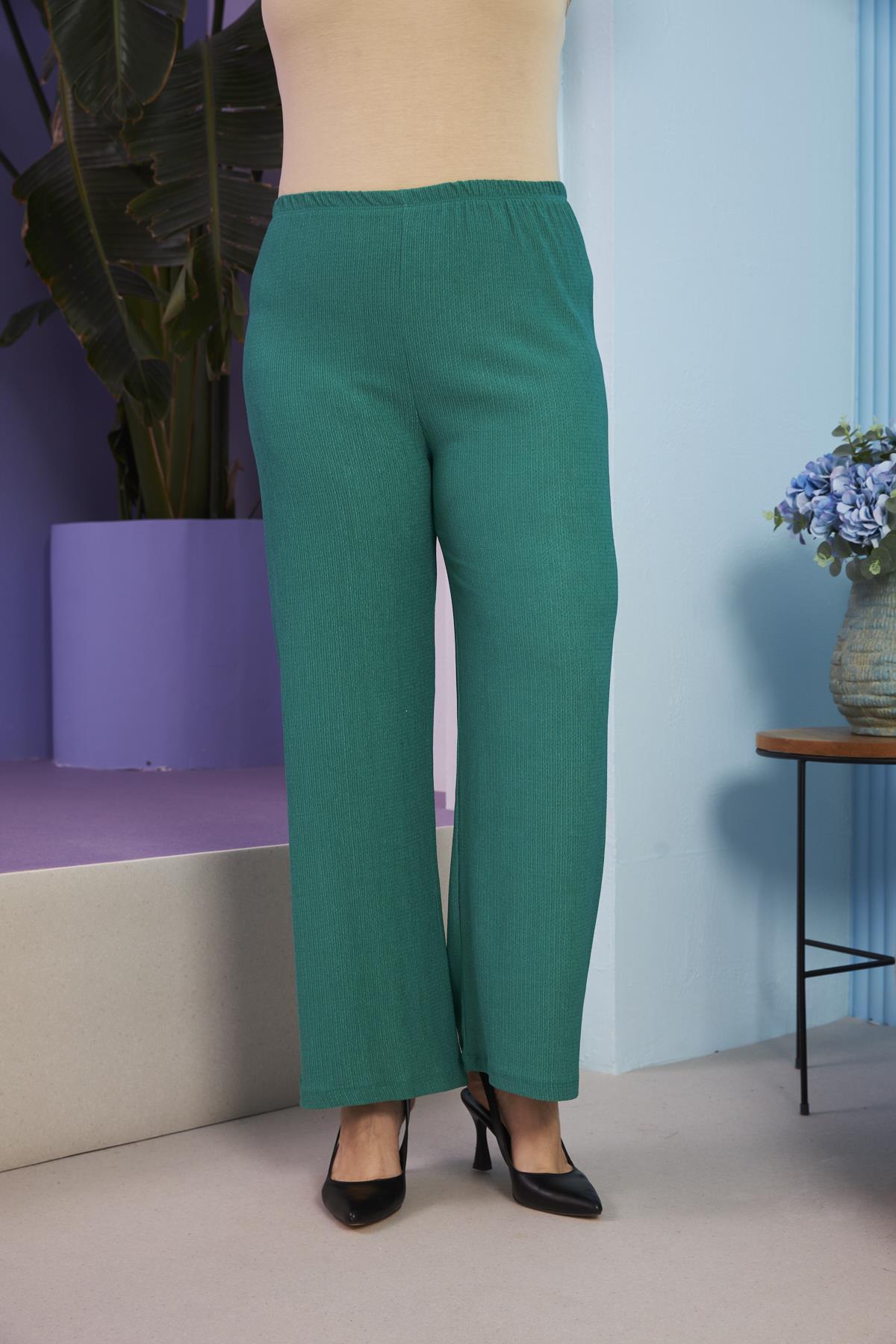 Bürümcük Kumaş Büyük Beden Yeşil Pantolon
