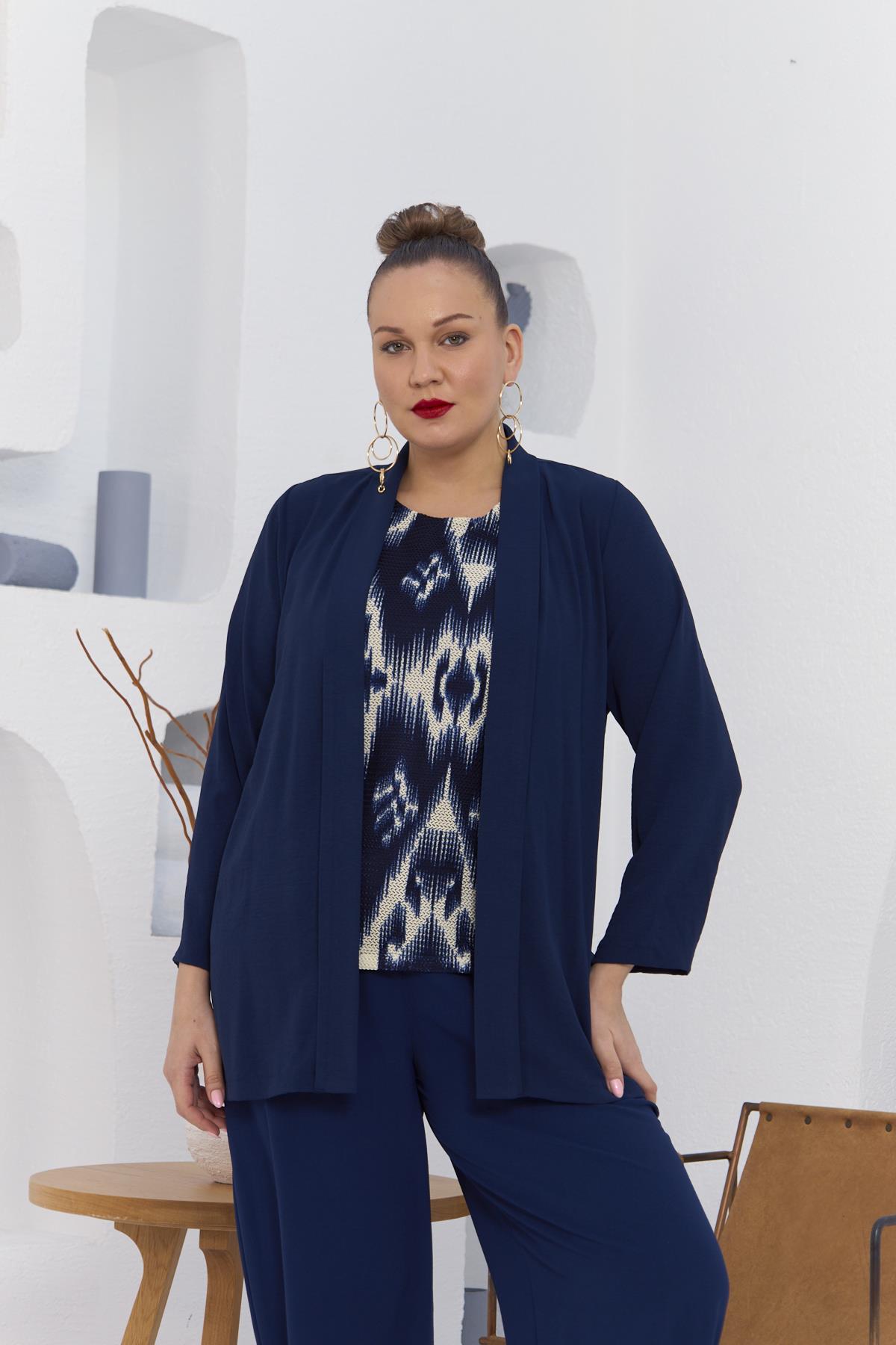 Büyük Beden Lacivert Ceket Atlet İkili Takım