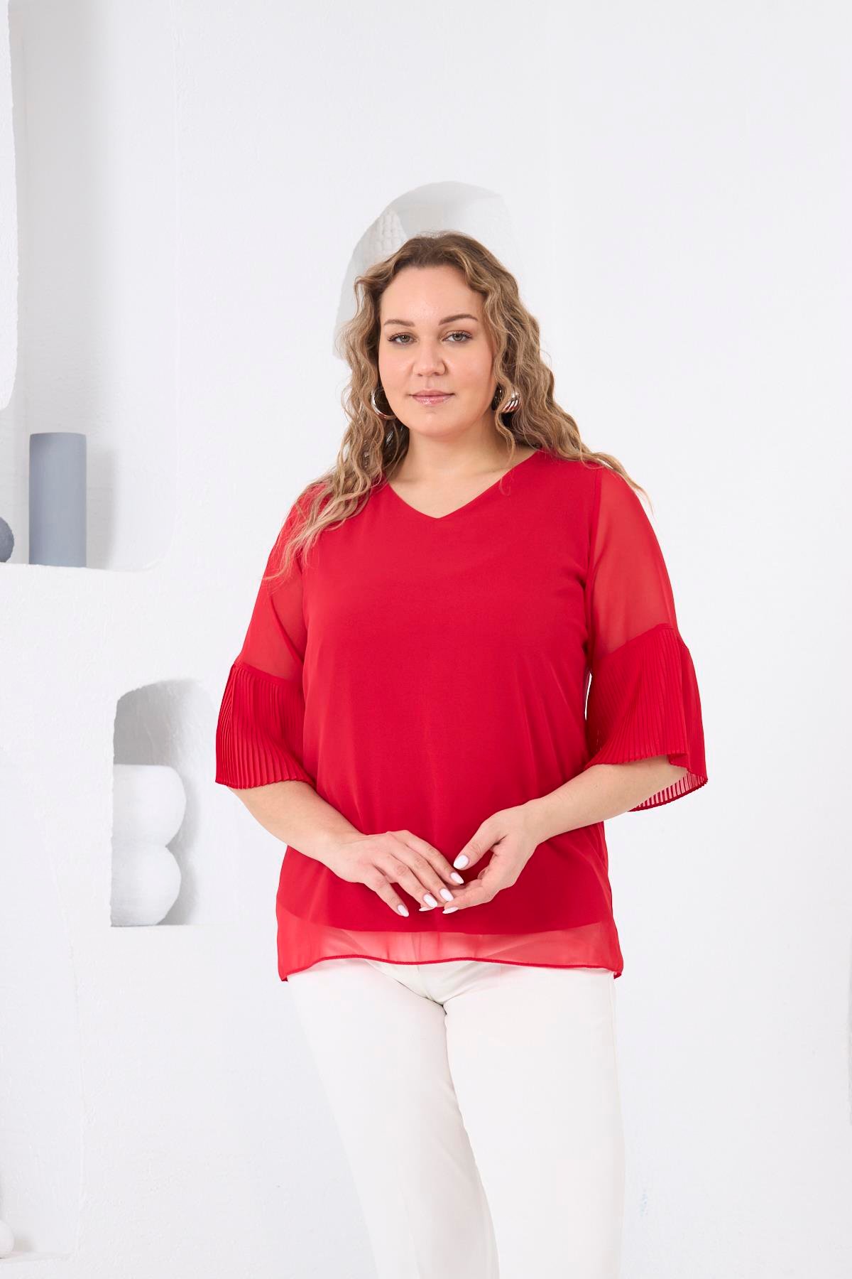 Kolları Piliseli Büyük Beden Bebe Mercan Bluz