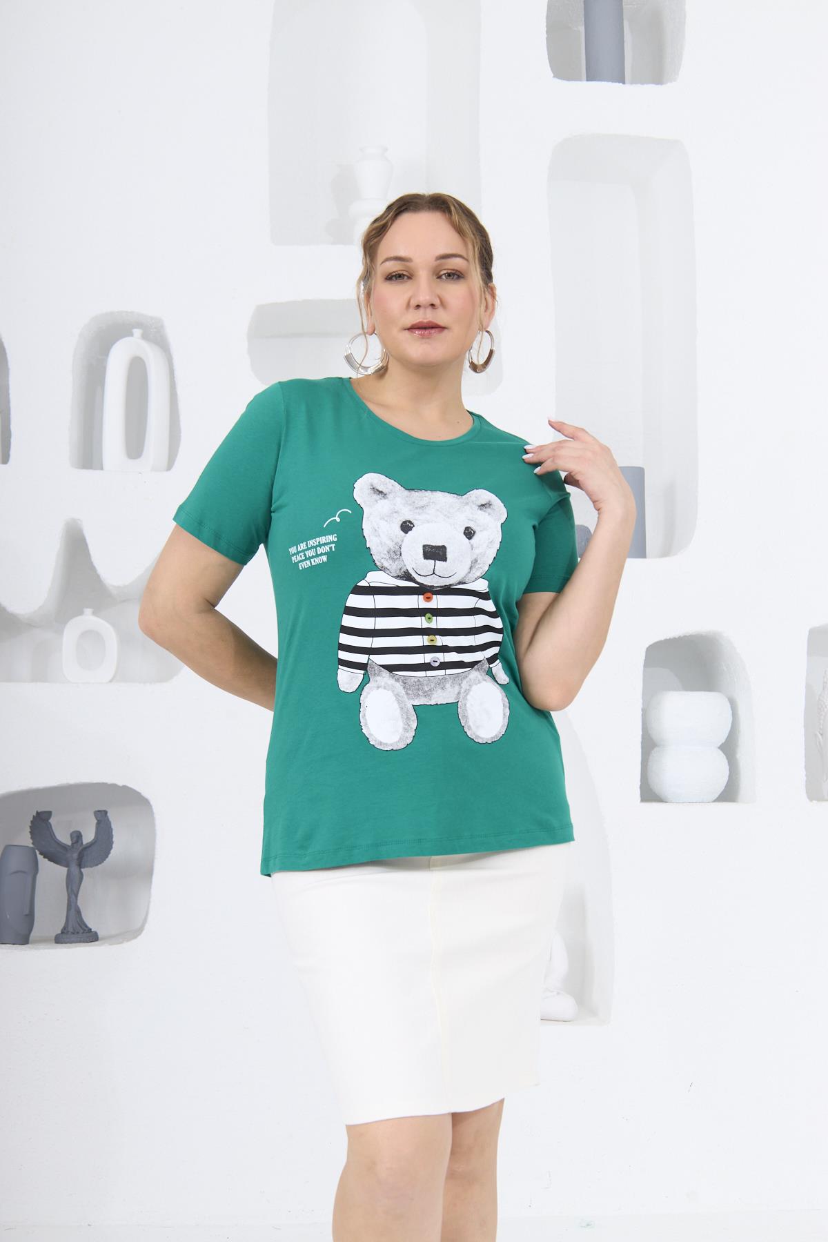 Ayıcık Baskılı Büyük Beden Benetton Tişört