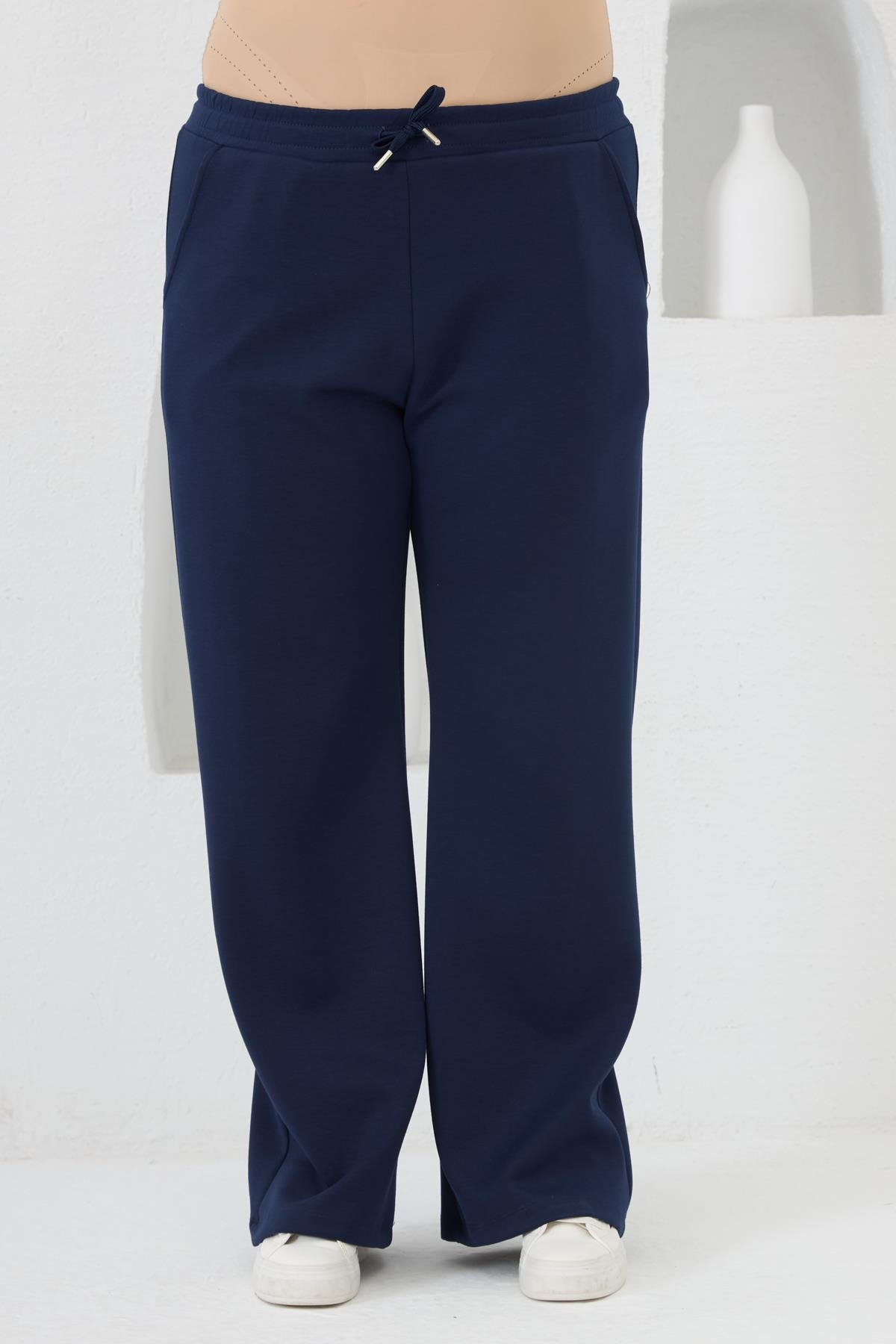 Bel Bağcıklı Büyük Beden Eşofman Lacivert