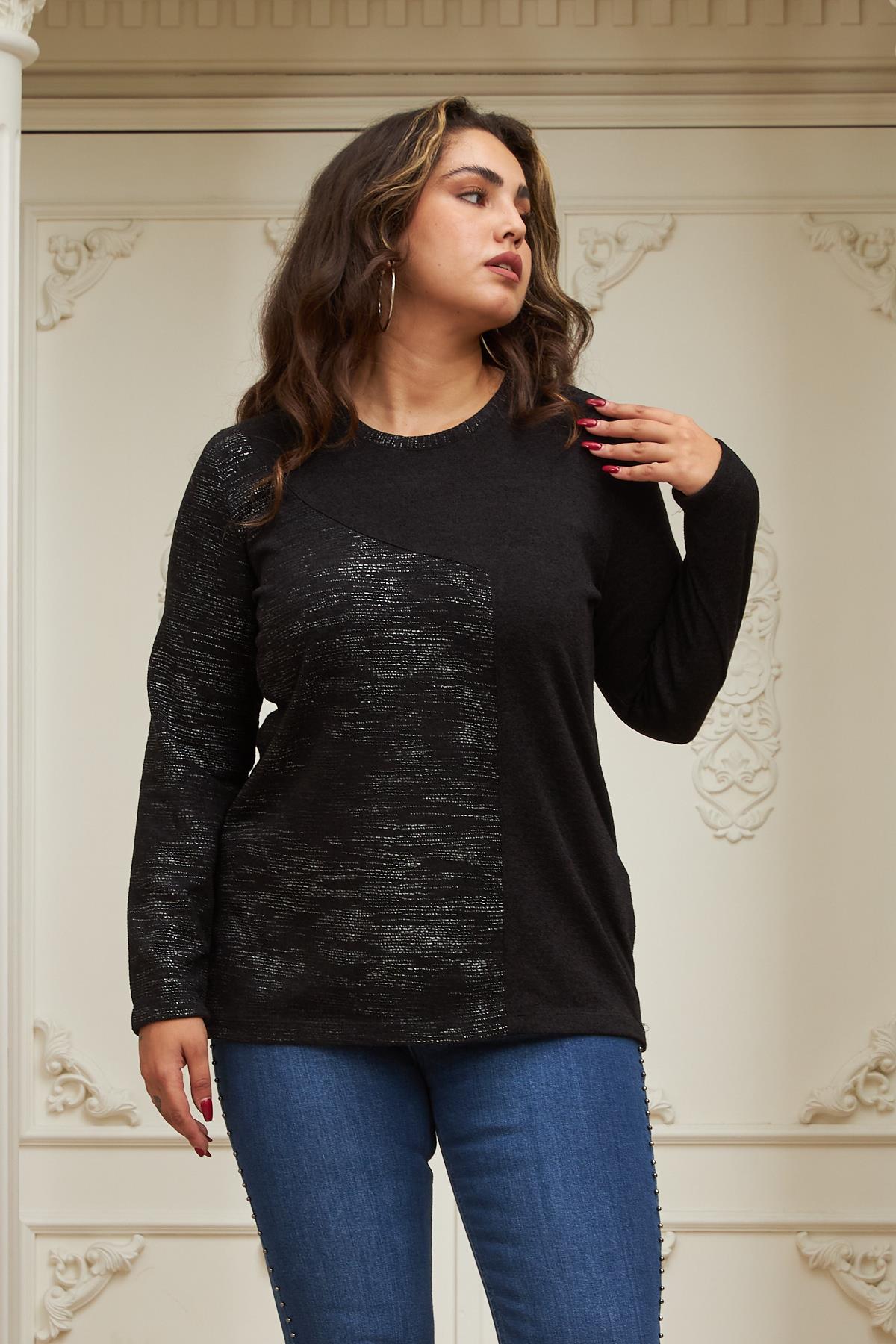 Garnili Büyük Beden Bluz Siyah