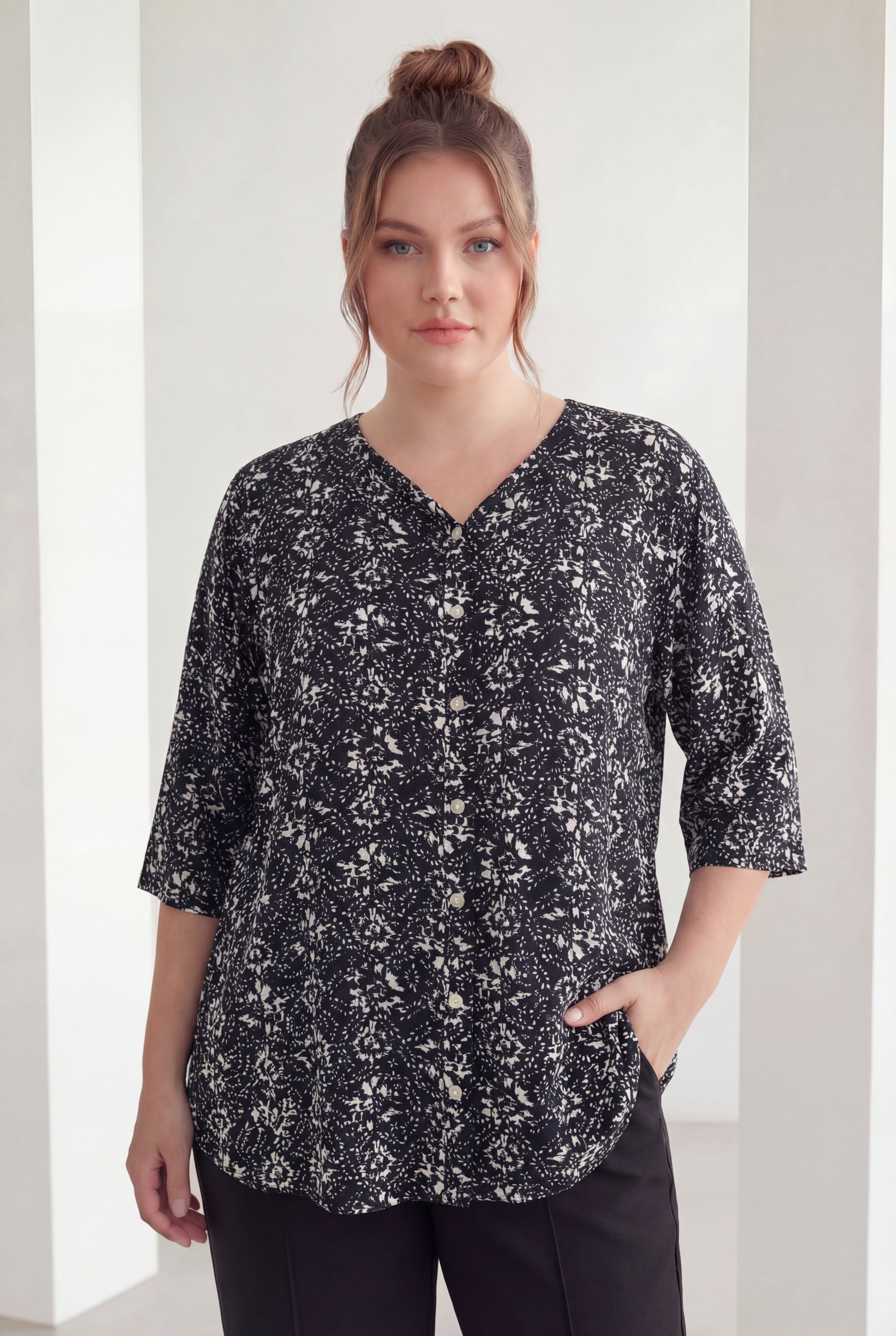 Hakim Yaka Kısa Kol Büyük Beden Gömlek Siyah