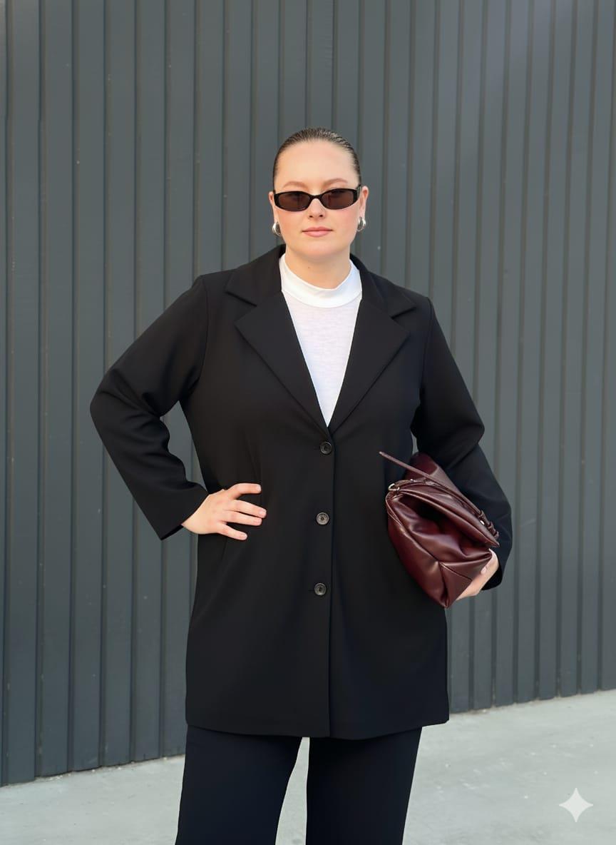 Büyük Beden Astarsız Ceket Siyah