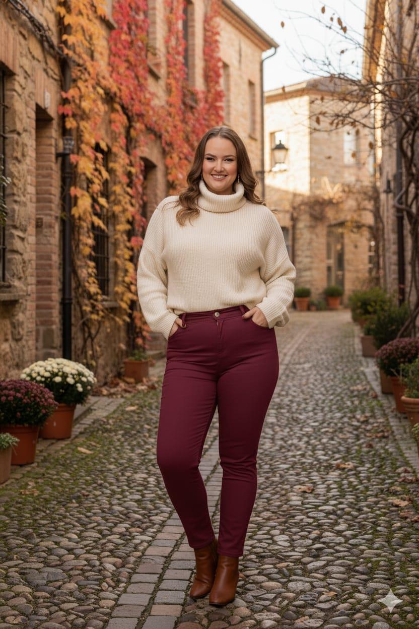 Büyük Beden Bordo Pamuk Pantolon