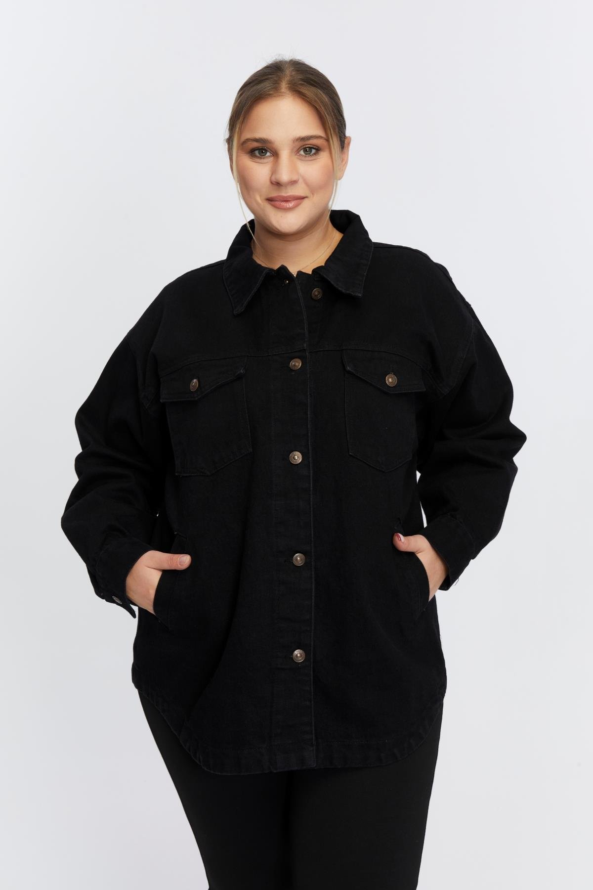 Büyük Beden Denim Ceket Siyah
