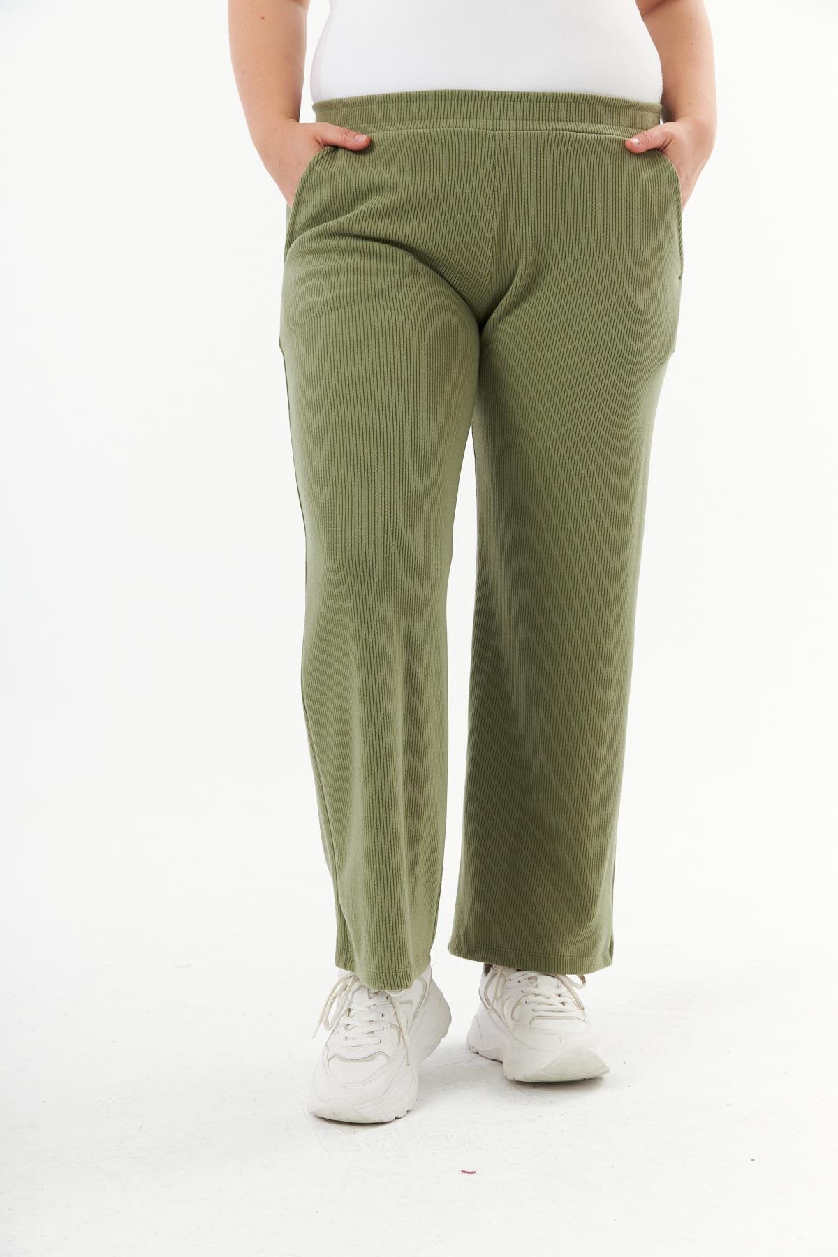 Büyük Beden Fitilli Eşofman Altı Haki