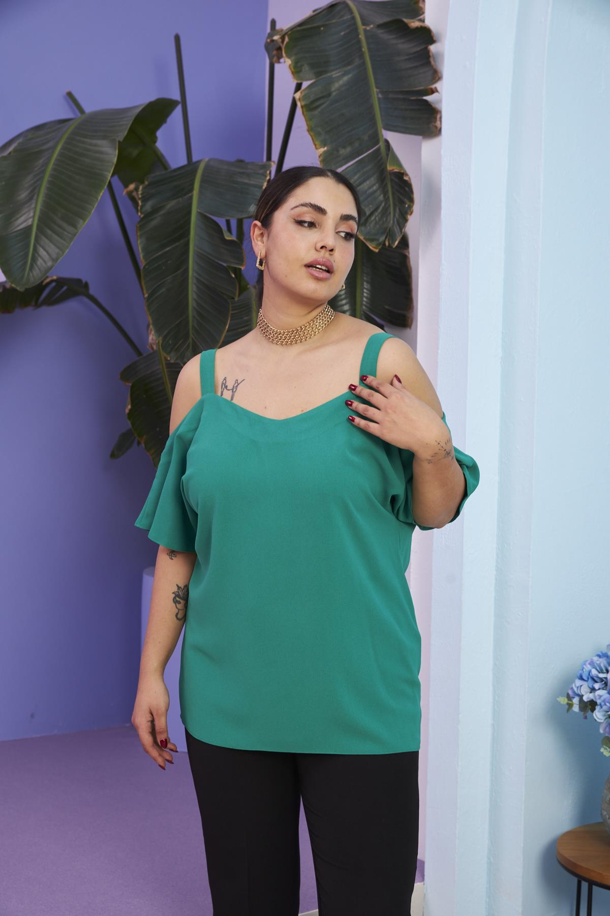 Askılı Büyük Beden Yeşil Bluz