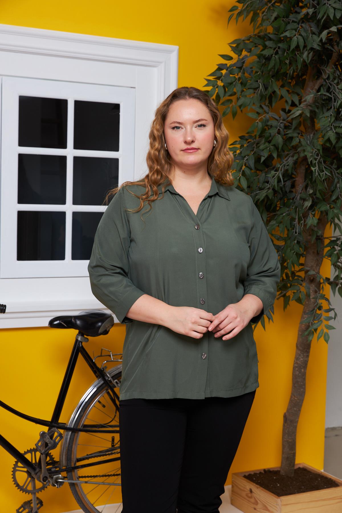 Truvakar Kol Cepli Büyük Beden Gömlek Haki