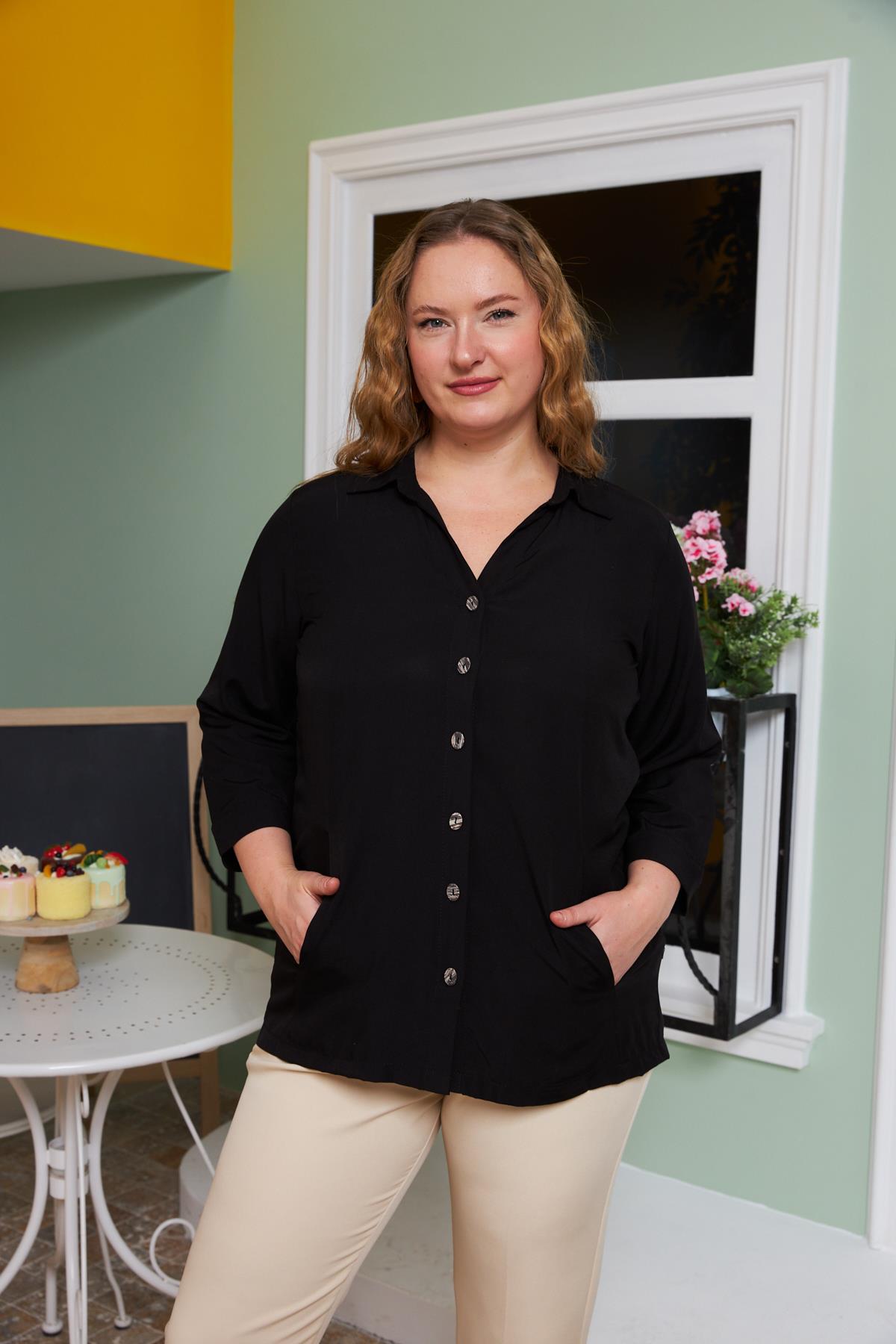 Truvakar Kol Cepli Büyük Beden Gömlek Siyah