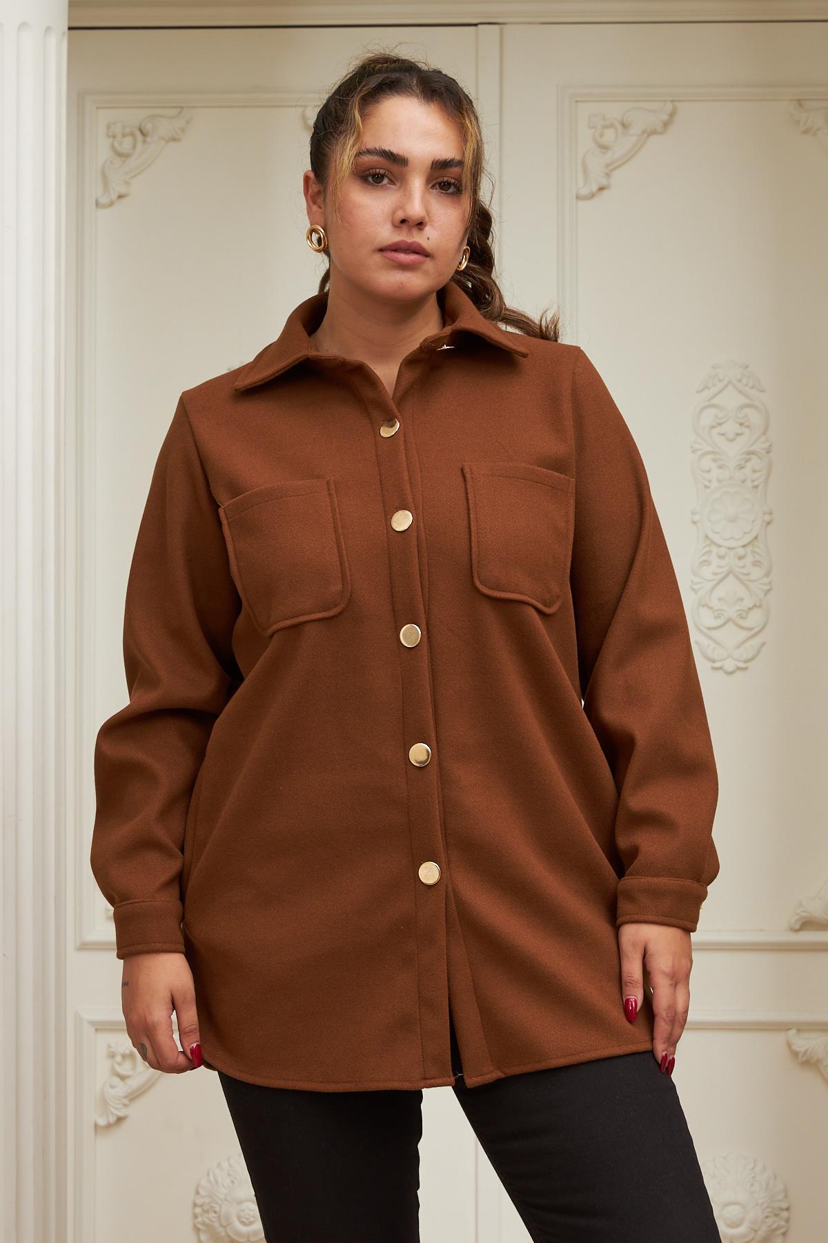 Büyük Beden Taba Kaşe Gömlek