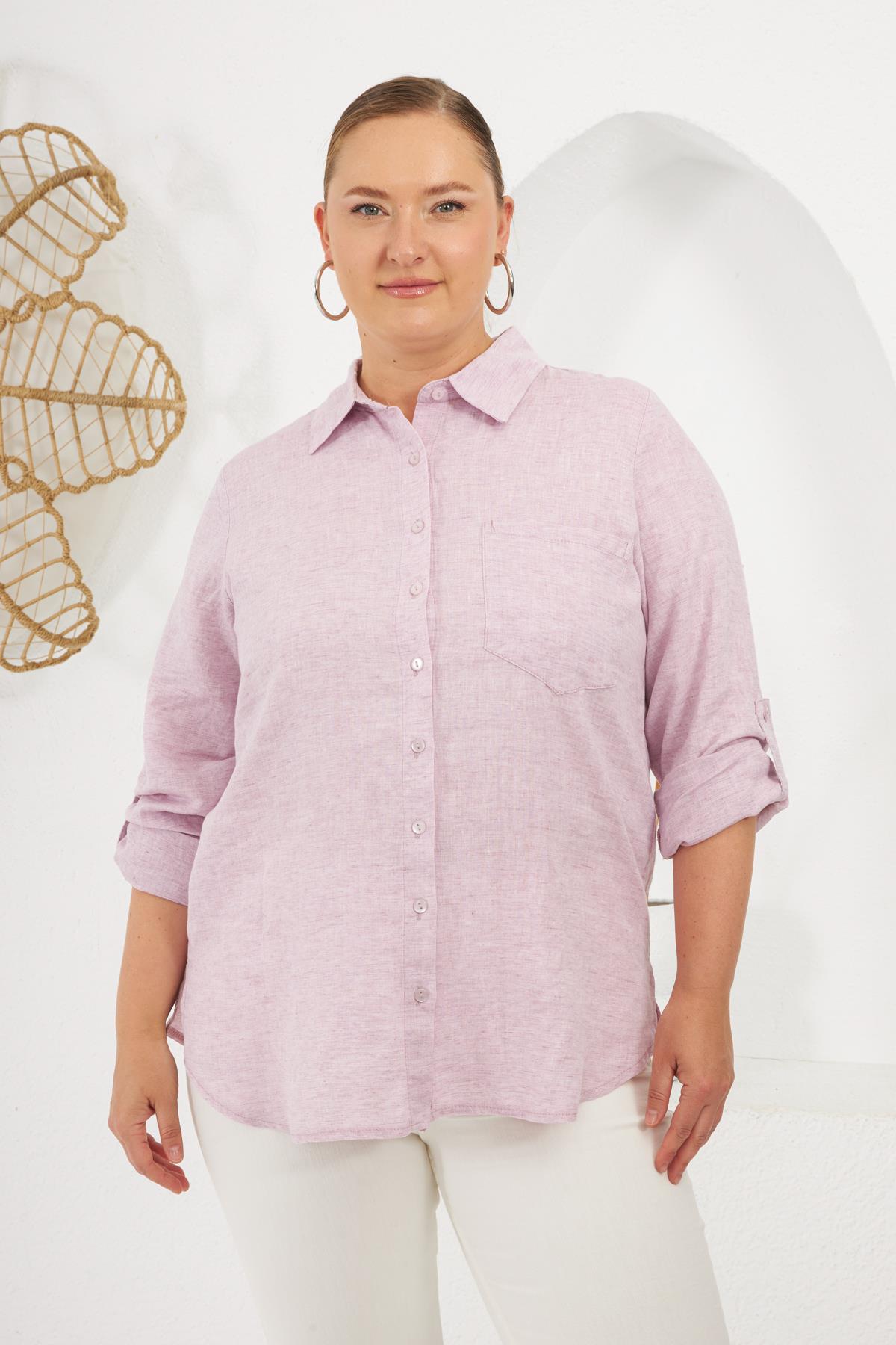 Kol Apoletli Büyük Beden Gömlek Lila