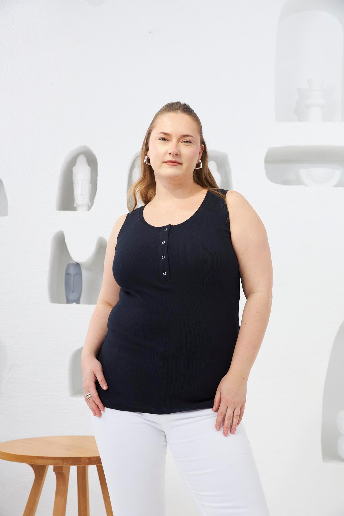 Ön Çıtçıtlı Büyük Beden Atlet Lacivert