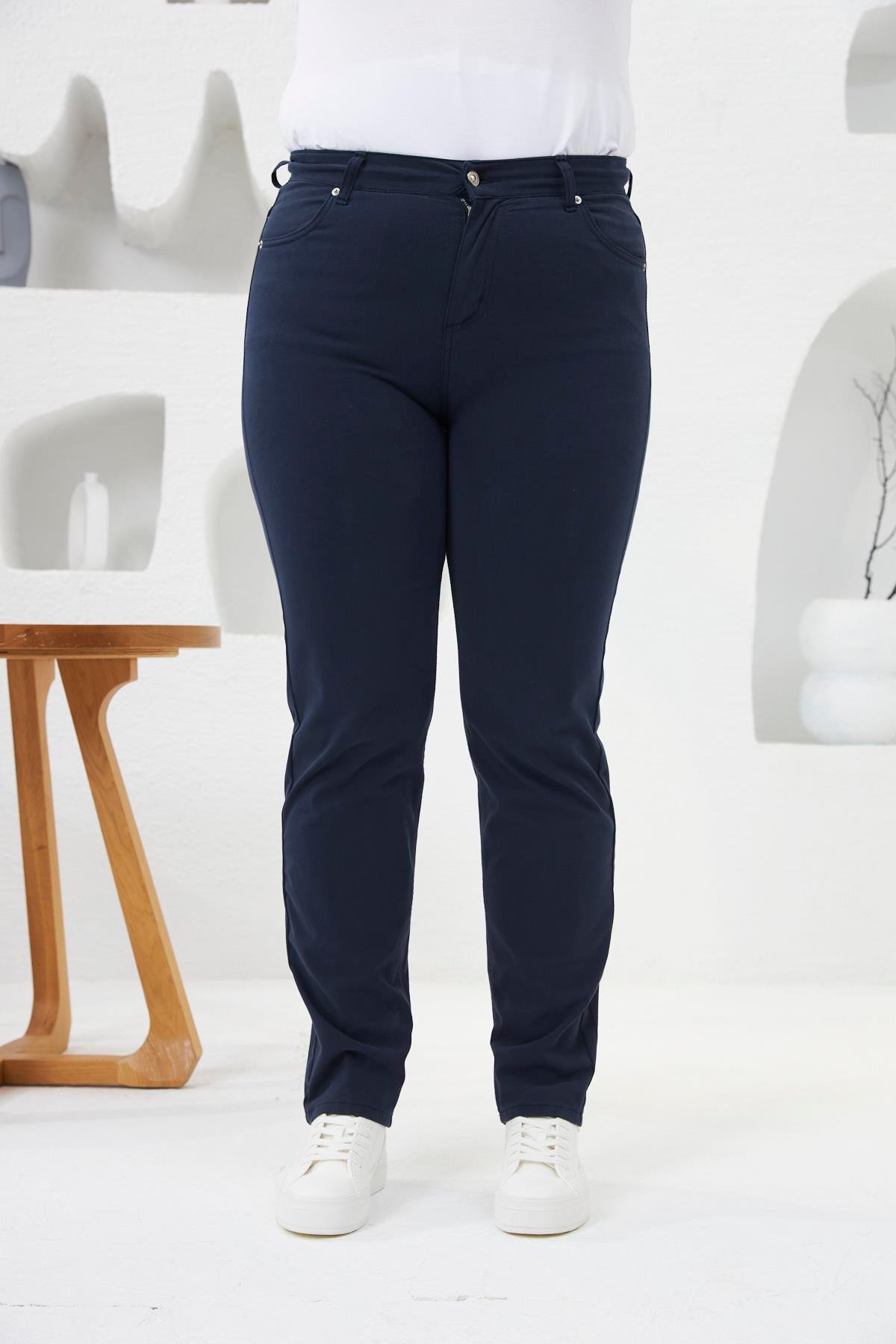 Büyük Beden Likrali Pantolon Lacivert