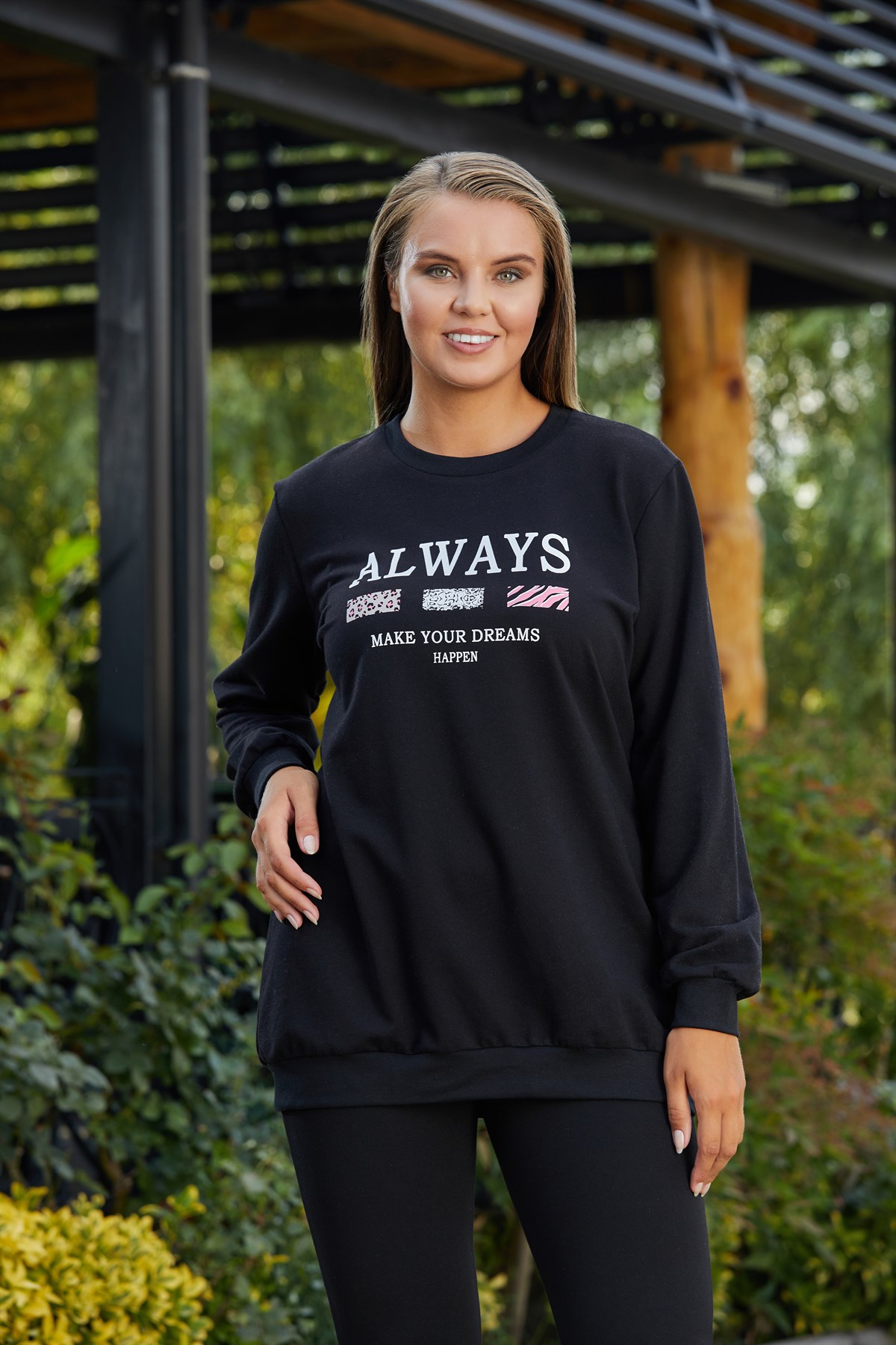 Rmg Baskılı Büyük Beden Siyah Sweatshirt