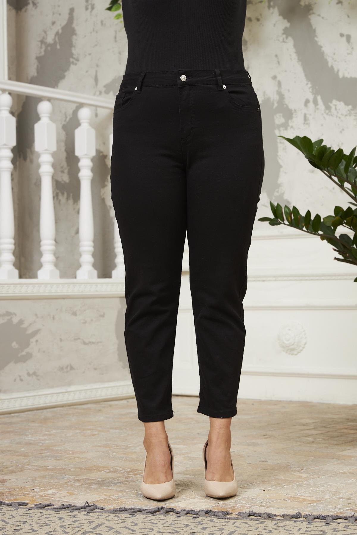 Büyük Beden Mom Jeans Siyah Pantolon