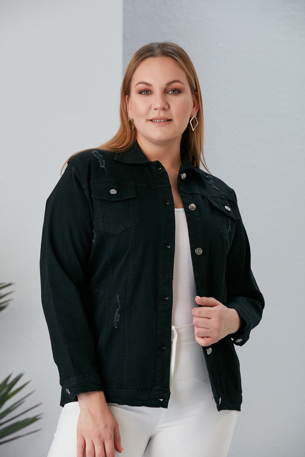 RMG Büyük Beden Siyah Kot Ceket