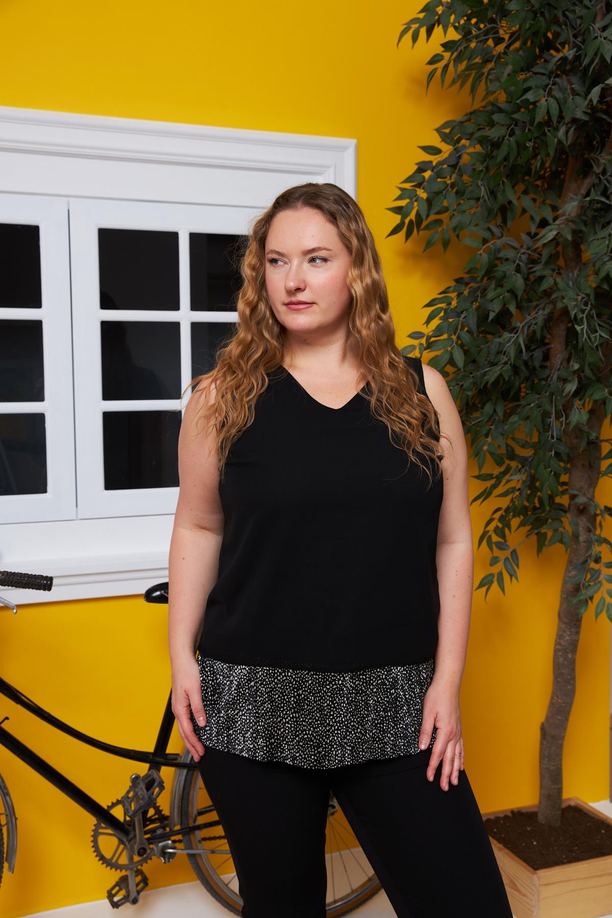 Şifon İçi Astarlı Büyük Beden Siyah Bluz