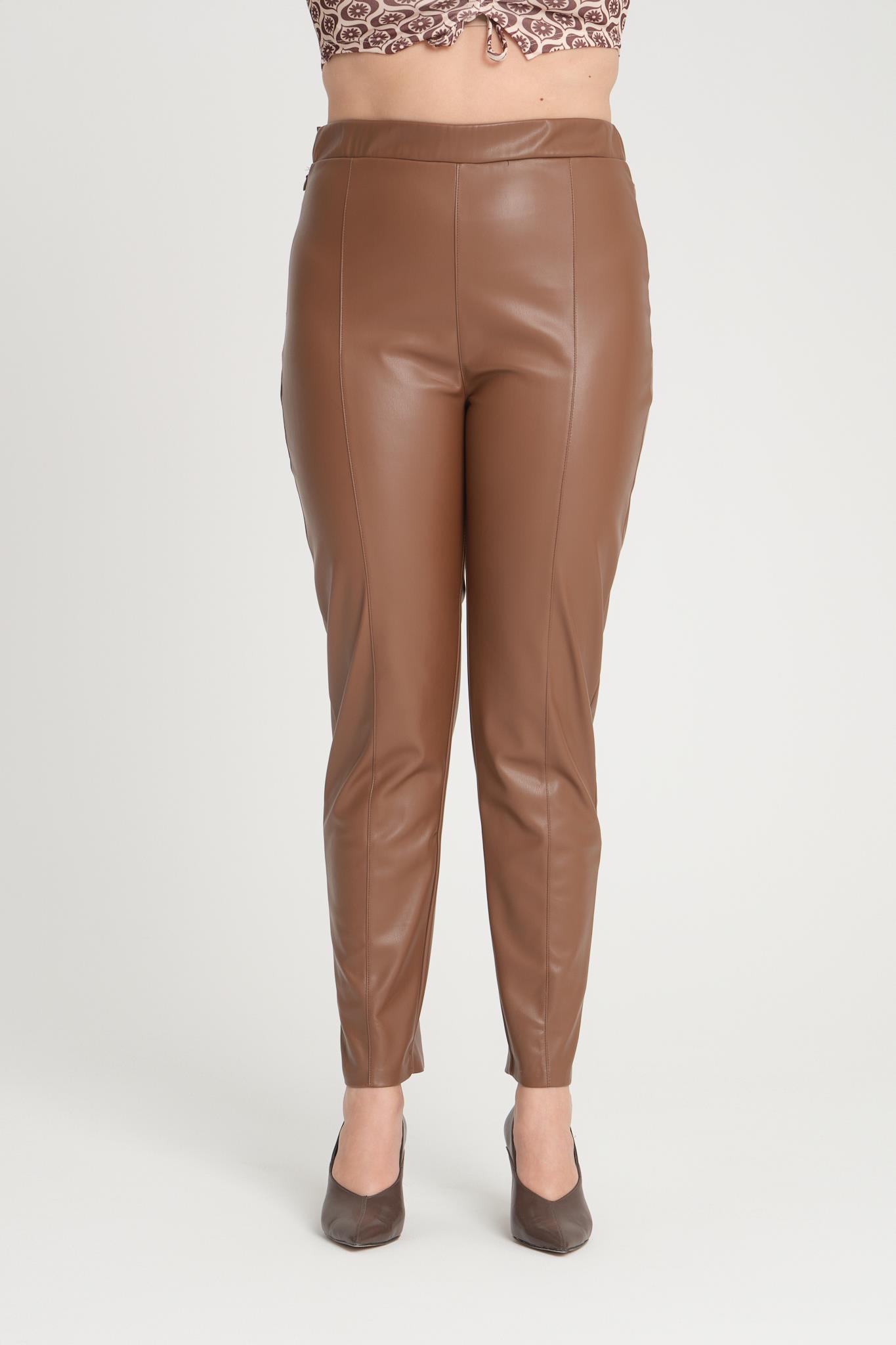 Rmg Yanı Fermuarlı Büyük Beden Taba Deri Pantolon