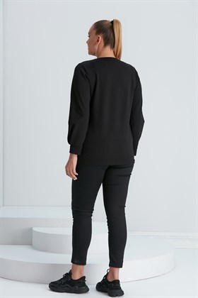 Rmg Eteği Halka Detaylı Büyük Beden Siyah Sweatshirt