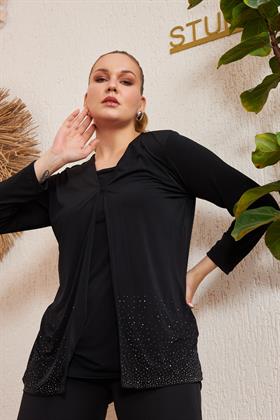 Rmg Eteği Taş Baskı Detaylı İçli Dışlı Siyah Bluz